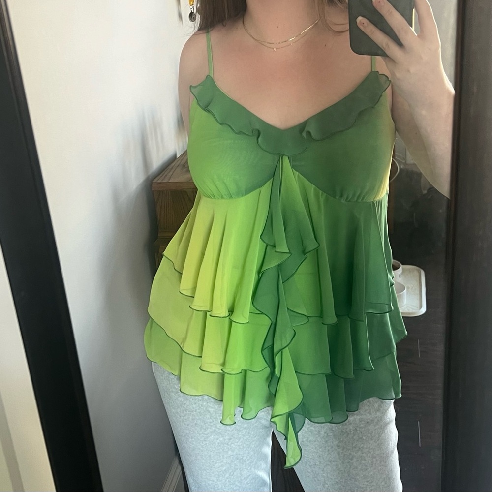 Bisou Bisou y2k Green Frill Tank Top - Size 16